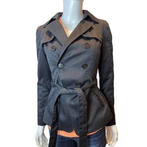 H&M Womens Pea Coat Double Breasted Belt Waist Long Sleeve Cotton Black Size 4